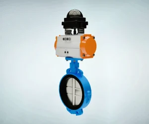 pneumatic-butterfly-valve-3d-animation-overall-appearance Industrial Pneumatic Butterfly Valve Overview 3D Animation