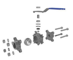 three-piece-stainless-steel-manual-ball-valve-3d-animation-exploded-view Industrial Stainless Steel Manual Ball Valve Assembly 3D Animation
